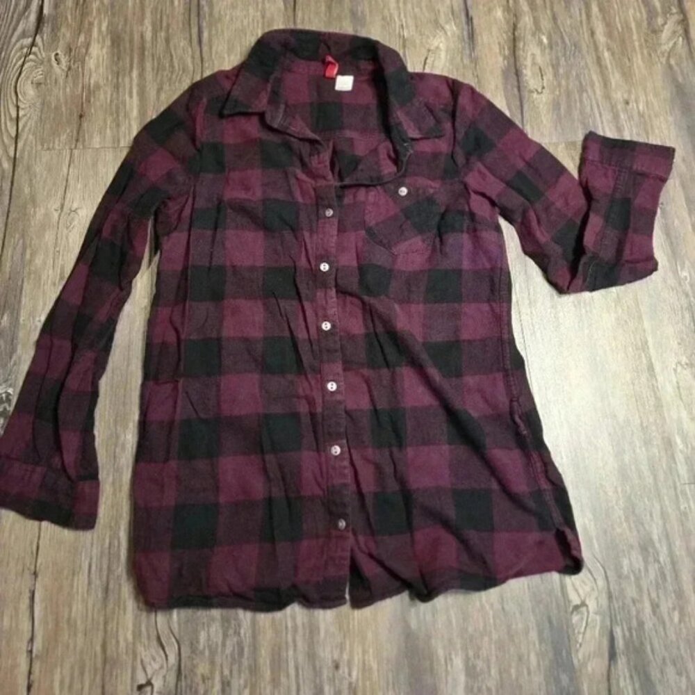 Divided Maroon and Black Plaid Shirt